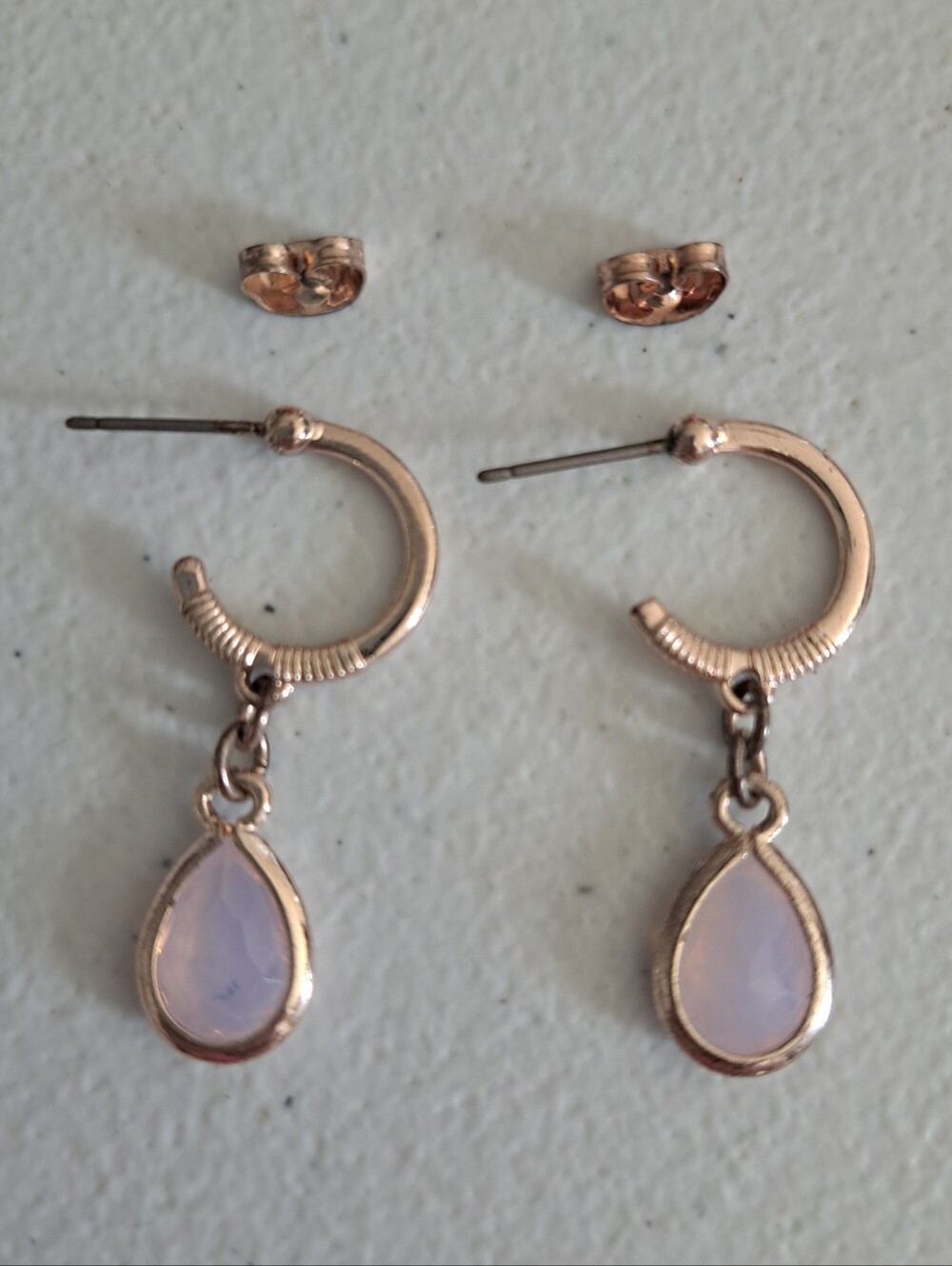 Marks and Spencer Rose Gold Teardrop Hoop Earrings with Light Pink Stone